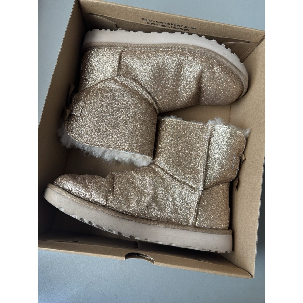UGG MINI BAILEY BOW SPARKLE GLITTER GOLD BOOTS SIZE US 8 WOMENS